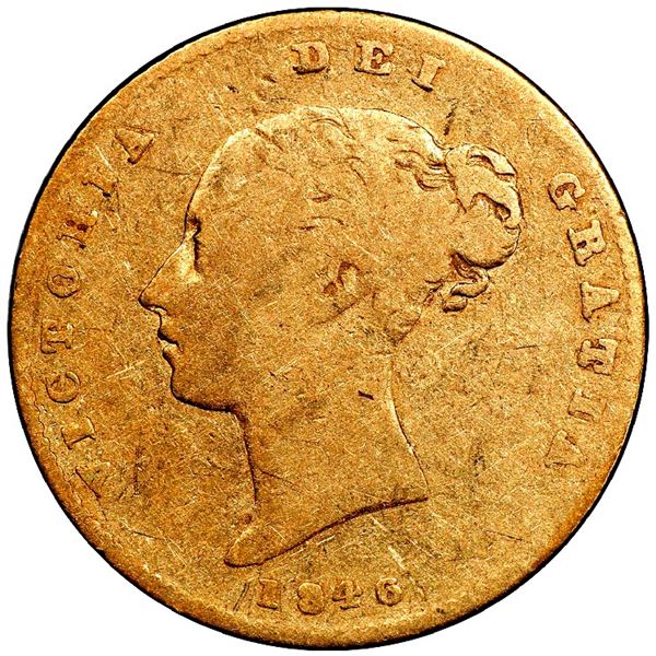 Great Britain (London, England), gold 1/2 sovereign, Victoria (young head), 1846, PCGS VG10 / Ship o