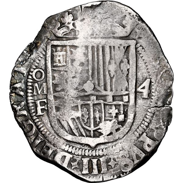 Mexico City, Mexico, cob 4 reales, Philip III, assayer F (pre-dated period), NGC VF details / rev da