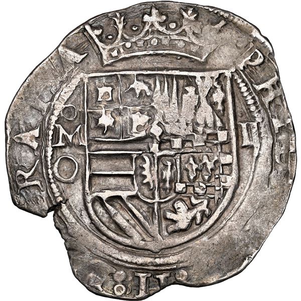 Mexico City, Mexico, cob 2 reales, Philip II, assayer O below mintmark oM to left, NGC AU 53.