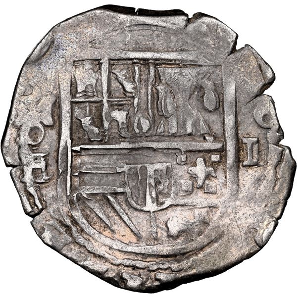 Mexico City, Mexico, cob 2 reales, Philip II, assayer F/O below mintmark Mo (not oM) to left, unique