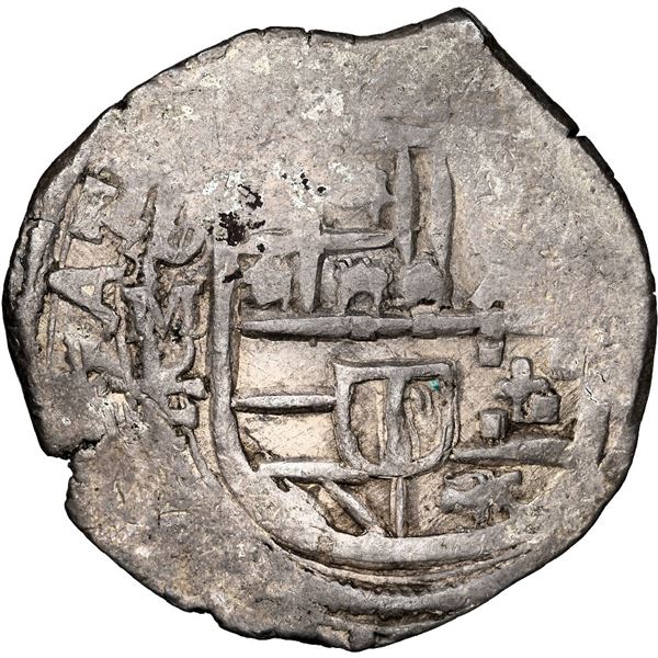 Mexico City, Mexico, cob 2 reales, Philip III, assayer oF below mintmark oM to left, three small cas