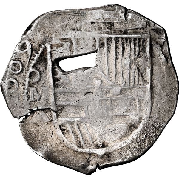 Mexico City, Mexico, cob 2 reales, 1609 A, very rare, NGC XF details / planchet flaw, finest and onl