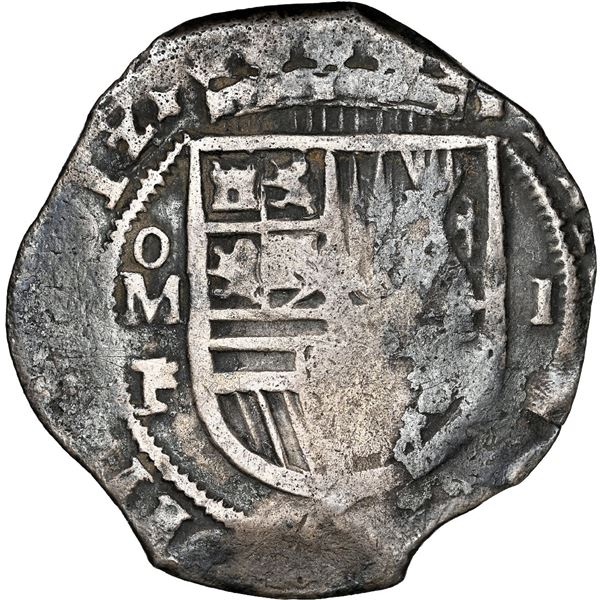 Mexico City, Mexico, cob 2 reales, 1612/1 F, NGC VF details / environmental damage, finest and only 