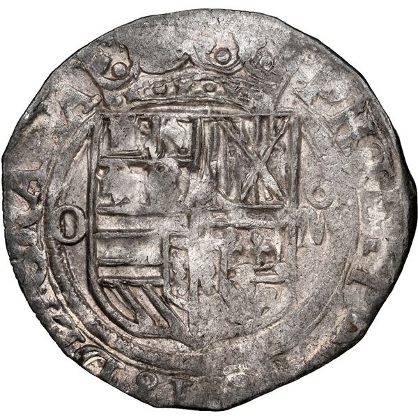 Mexico City, Mexico, cob 1 real, Philip II, assayer O to left, mintmark oM to right, NGC MS 62.
