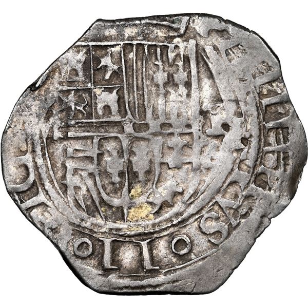 Mexico City, Mexico, cob 1 real, Philip II, assayer F to right, mintmark oM to left, rare, NGC XF 45