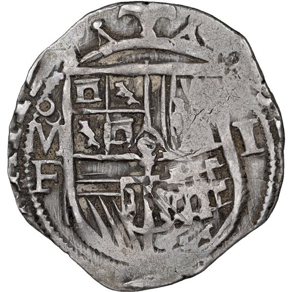 Mexico City, Mexico, cob 1 real, Philip III, assayer F below mintmark oM to left (pre-dated period),