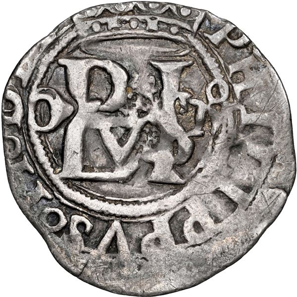 Mexico City, Mexico, cob 1/2 real, Philip II, assayer O to left, mintmark oM to right, NGC AU 50.