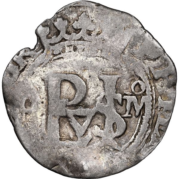 Mexico City, Mexico, cob 1/2 real, Philip II, assayer O to left, mintmark oM to right, quadrants of