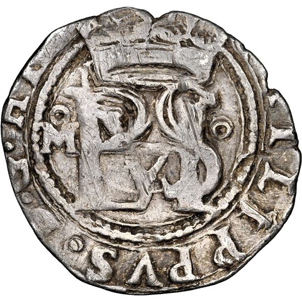 Mexico City, Mexico, cob 1/2 real, Philip II, assayer o (small O) to right, mintmark oM to left, no