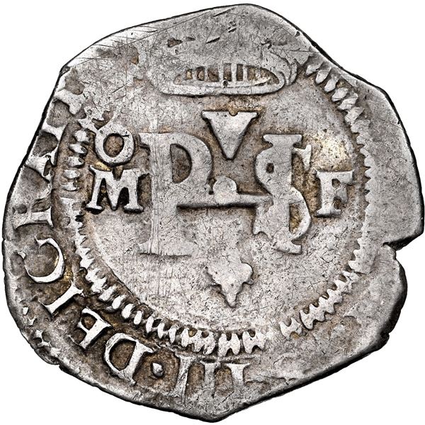 Mexico City, Mexico, cob 1/2 real, Philip III, assayer F to right (pre-dated type), mintmark oM to l