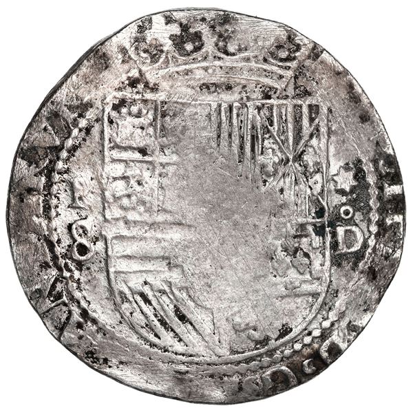 Lima, Peru, cob 8 reales, Philip II, assayer Diego de la Torre, P-8 to left, *-oD to right.