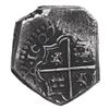 Image 2 : Bogota, Colombia, cob 2 reales, 1627, assayer not visible (P), quadrants of cross transposed, rare.