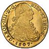 Image 1 : Popayan, Colombia, gold bust 8 escudos, Charles IV, 1807 JF, NGC MS 63 ("top pop").