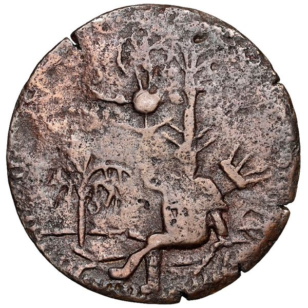 Cartagena, Colombia, copper provisional 1/2 real, 1812, NGC AU 55 Brown.