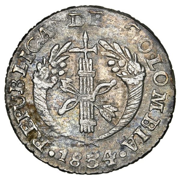 Bogota, Colombia, 1/2 real, 1834 R.S., NGC AU details / cleaned.
