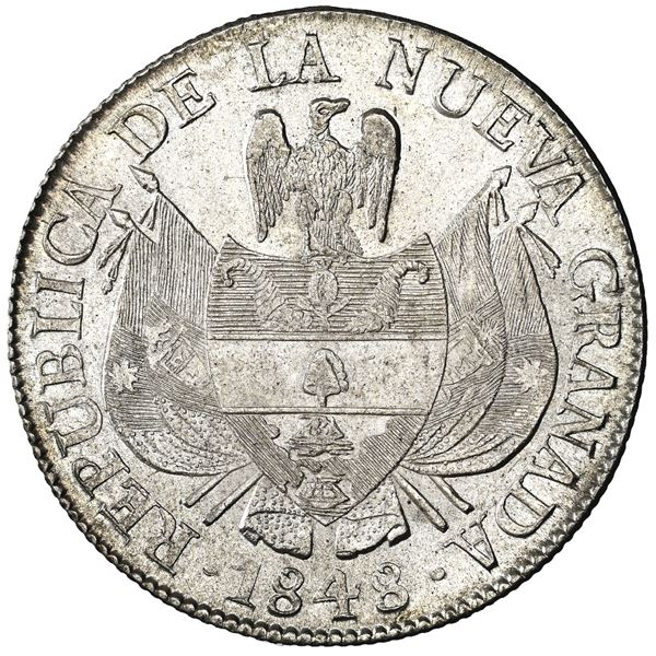 Bogota, Colombia, 10 reales, 1848, NGC MS 64.