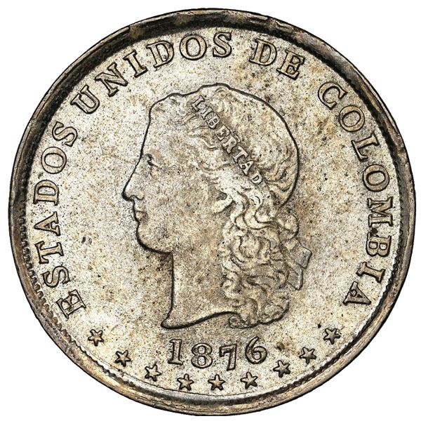 Medellin, Colombia, 5 decimos, 1876/5, NGC MS 64, finest and only example in NGC census.