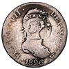 Image 1 : Costa Rica, 2 reales, female head / ceiba tree counterstamp (Type III, 1845) on a Seville, Spain, bu
