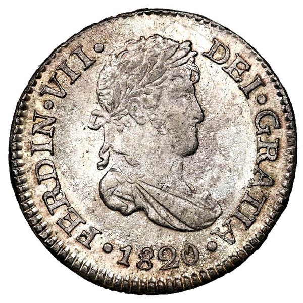 Guatemala, bust 1/2 real, Ferdinand VII, 1820 M, NGC MS 65, ex-Johnson.