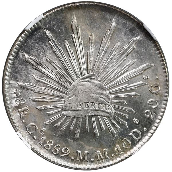 Chihuahua, Mexico, cap-and-rays 8 reales, 1889 MM, NGC MS 64 ("top pop").