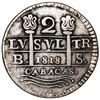 Image 1 : Caracas, Venezuela, 2 reales, "1818" date (1R-sized digits, struck 1830) BS, florettes flanking cros