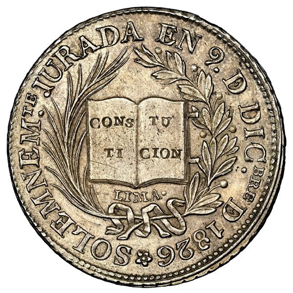 Lima, Peru, silver 4R-sized medal, 1826, lifetime presidency of Bolivar and invocation of Constituti