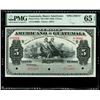 Image 1 : Guatemala, Banco Americano, 5 pesos specimen, series B, with red SPECIMEN overprint, PMG Gem UNC 65 