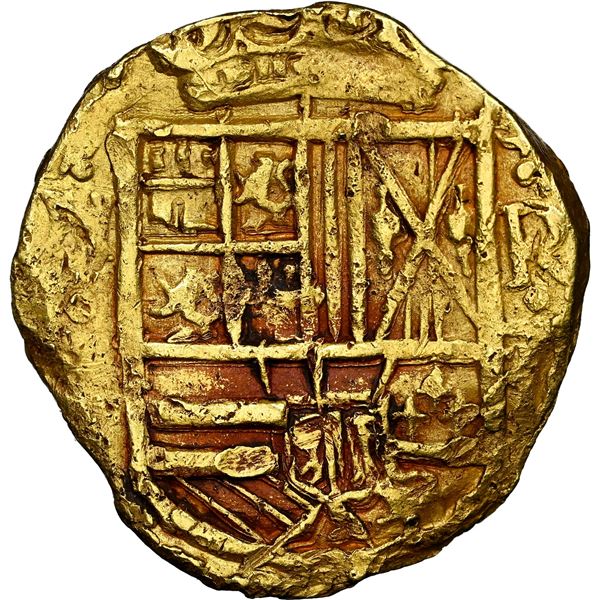 Bogota, Colombia, gold cob 2 escudos, Philip IV, assayer R above denomination II to right, mintmark 