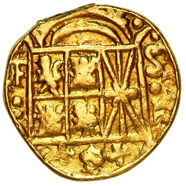Bogota, Colombia, gold cob 2 escudos, Philip V, assayer S to right, mintmark FS to left (1740s).