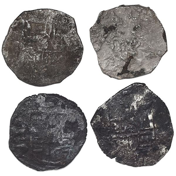 Lot of four Mexico City, Mexico, cob 4 reales, Philip IV, assayer P (where visible).