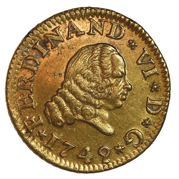 Seville, Spain, gold bust 1/2 escudo, Ferdinand VI, 1749 PJ.