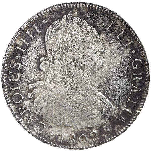 Santiago, Chile, bust 8 reales, Charles IV, 1802 JJ.