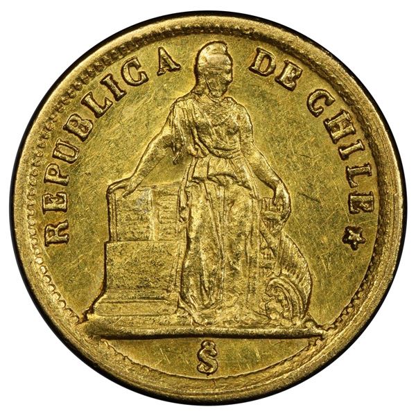 Santiago, Chile, gold 1 peso, 1860, PCGS MS61.
