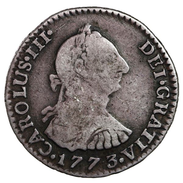 Bogota, Colombia, bust 1 real, Charles III, 1773 V.J.