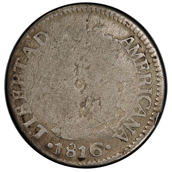 Cundinamarca, Colombia, 2 reales, 1816/6 JF, "Libertad Americana," 6 over horizontal 6 in date, PCGS