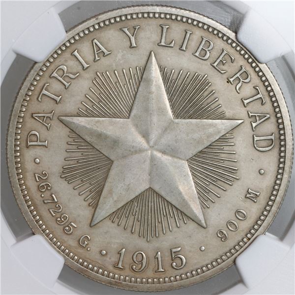 Cuba (struck at the Philadelphia Mint), proof 1 peso, 1915, Jose Marti, NGC Proof details / stained,