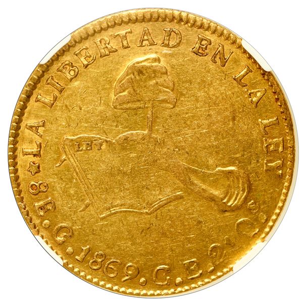 Culiacan, Mexico, gold 8 escudos, 1869 CE, NGC XF 45.