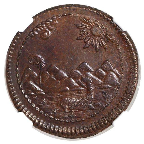 Lima, Peru, provisional copper 1/8 peso, 1823, NGC MS 61 Brown.