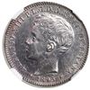 Image 1 : Puerto Rico (under Spain), 20 centavos, Alfonso XIII, 1895, NGC UNC details / cleaned.