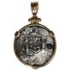 Image 2 : Lima, Peru, cob 2 reales, 1734 N, ex-Princess Louisa (1743), mounted cross-side out in 14K gold beze