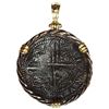 Image 1 : Seville, Spain, cob 4 reales, Philip II, mounted cross-side out in silver twisted-wire bezel with 18