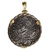 Image 2 : Seville, Spain, cob 4 reales, Philip II, mounted cross-side out in silver twisted-wire bezel with 18