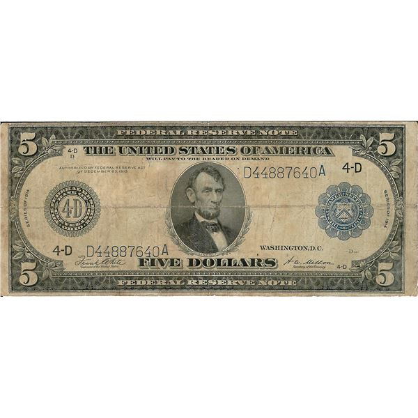 1914 $5 Federal Reserve Bank Note
