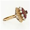 Image 5 : Vintage 14K Gold 0.55 ctw Ruby & Opal Dual Halo Open Work Fluted Cocktail Ring
