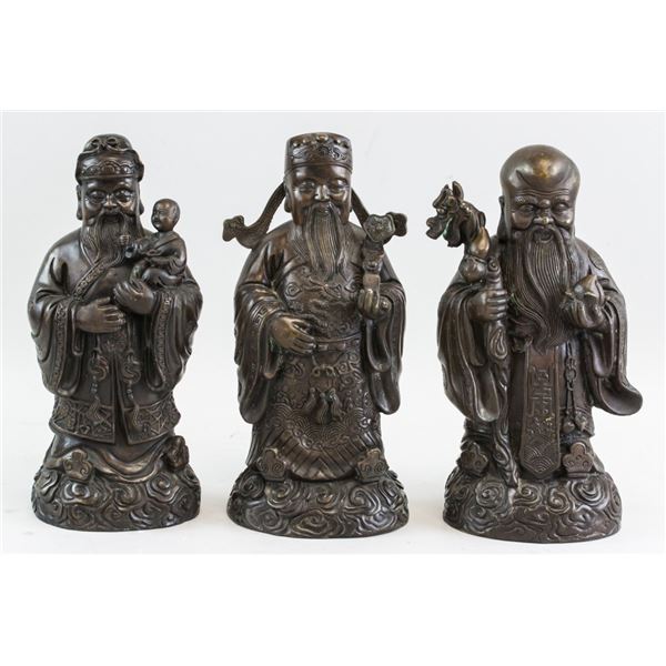 Lot of Three Chinese Bronze Statues Fu Lu Shou