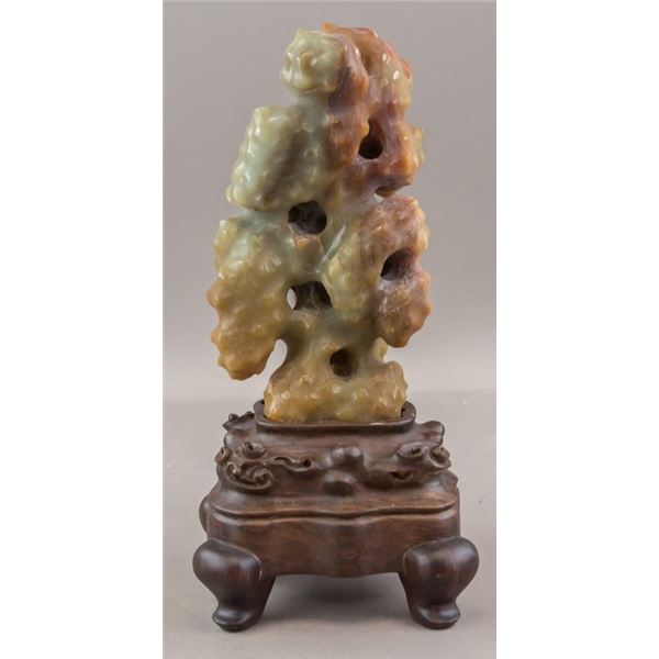 Chinese Lingzhi Stone Carved Brush Rest with Stand