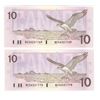 Image 1 : 2 CDN 1989 $10 BILLS UNC + SEQUENTIAL