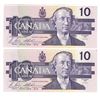 Image 2 : 2 CDN 1989 $10 BILLS UNC + SEQUENTIAL
