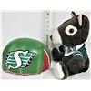 Image 1 : Foam Rubber CFL Saskatchewan Melon Head Helmet & Plush 12" "Gainer" 13th Man Hand Puppet