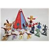 Image 4 : Huge Lot Vintage TIMPO Western Playset Made in Britain - Log Cabin, Teepee, totem Pole, stage coach,